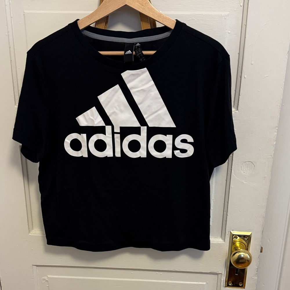 Adidas Black crop Tee with White Logo
